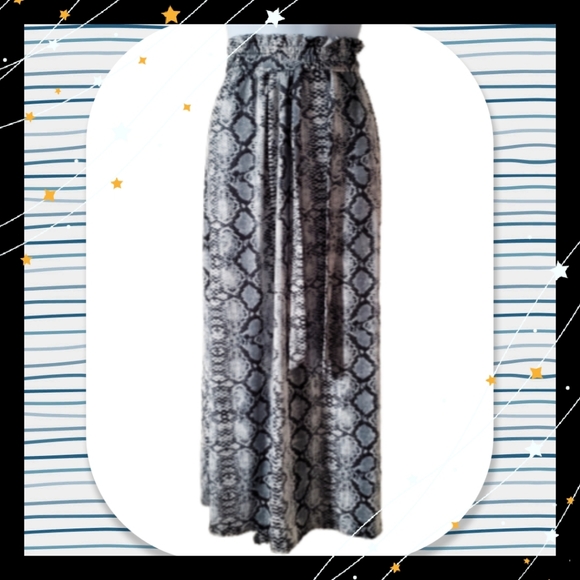 SNAKESKIN PRINT ☆ PAPER BAG WAIST ☆ MAXI SKIRT 3x - Picture 1 of 8